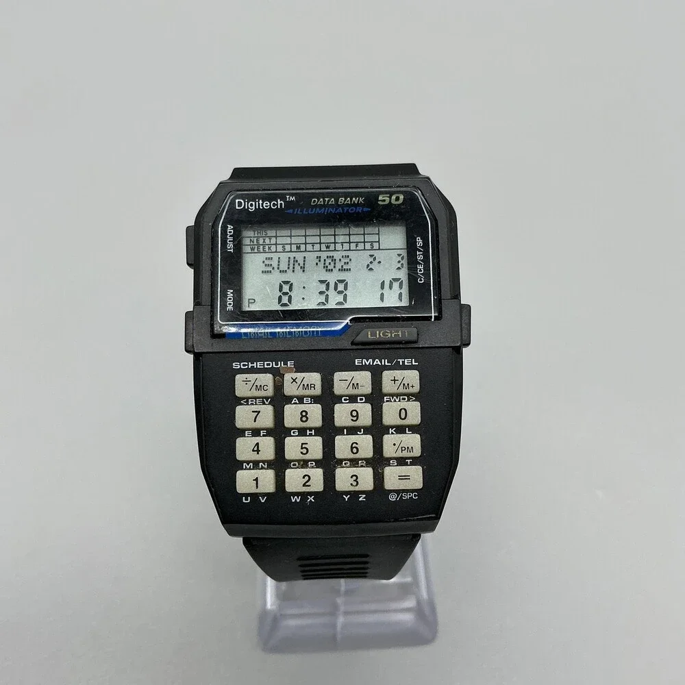 Digitech Data Bank 50 Mens Watch 36mm Digital Black Rubber Strap New Battery